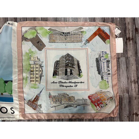 Acne Studios Stockholm New York 100% Silk 3x1 25" x 77" embroidered MB dusty bag